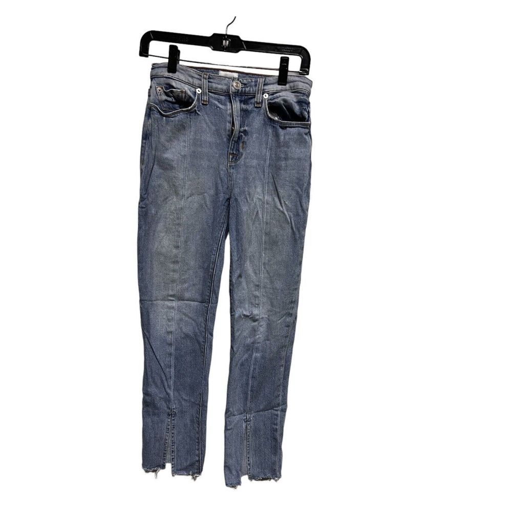 Hudson High Rise Straight Leg Jeans Blue Split Raw Hem Front Seam Size 26